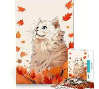 Puzzle de 1000 pièces pour Adolescents,Motif Chat d'automne,Mignon,découpe Fine,Art,entraînement à la Concentration,Jeu Amusant et Calme,Cadeau de Noël (38x52cm)