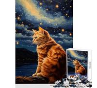 Puzzle de 1000 pièces pour Adolescents Motif Chat de Van Gogh Jouet éducatif Cadeau d'anniversaire Jeux Amusants avec Poster et fiche de Questions Assortis Dimensions 38x26cm