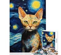 Puzzle de 1000 pièces pour Adolescents Motif Chat Devon Rex inspiré de Van Gogh Jeu éducatif et idée Cadeau pour renforcer Les Liens Entre Couples Dimensions 50x75cm