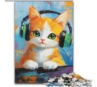 Puzzle de 1000 pièces pour Adolescents, Motif Chat écoutant de la Musique, Jeu Familial Anti-Stress, défi Difficile, Cadeaux pour Amis et Famille (26x38cm)