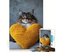 Puzzle de 1000 pièces pour Adolescents,Motif Chat et Coussin en Forme de cœur,découpe Fine,Jeu de Concentration,Cadeau pour se détendre et Passer Un Moment agréable,Cadeau de Noël ou de Loisirs