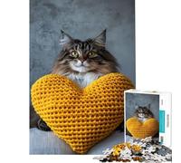 Puzzle de 1000 pièces pour Adolescents Motif Chat et Coussin en Forme de cœur idéal pour Un Anniversaire ou Noël Jeu éducatif Amusant et Humoristique à partir de 14 Ans Dimensions 50x75cm
