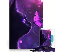 Puzzle de 1000 pièces pour adolescents, motif chat noir et papillon, bords précis, énigmes délicates, plaisir de jeu amusant, temps de jeu confortable, décoration de Noël (50 x 75 cm)