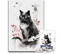 Puzzle de 1000 pièces pour Adolescents - Motif Chat Noir Japonais - Idéal pour Un Moment de détente paisible à la Maison - Découpe de Haute précision - Dimensions:38x26cm