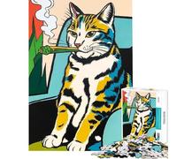 Puzzle de 1000 pièces pour Adolescents Motif Chat Pop Art fumant du Cannabis Jeu Relaxant et intellectuel Cadeau pour Femmes et Hommes Une véritable œuvre d'art (38x26cm)