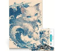 Puzzle de 1000 pièces pour Adolescents,Motif Chaton à Vagues Bleues,Bords précis,Jeu de logique,Moment de détente et de Divertissement,Cadeau Artistique de Noël (50x75cm)