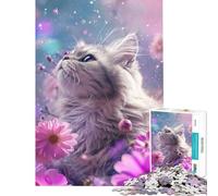 Puzzle de 1000 pièces pour Adolescents Motif Chaton Gris Mignon Jeu éducatif Casse-tête décoration Murale Cadeau de Père Noël Secret (Taille 38x26cm)