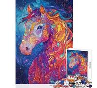 Puzzle de 1000 pièces pour Adolescents Motif Cheval Galactique Vibrant Jeu éducatif pour Toute la Famille avec Poster et fiche de Questions-réponses Assortis (38x26cm)