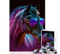 Puzzle de 1000 pièces pour Adolescents Motif Cheval Nuits Néon Jouet Antistress pour Un Anniversaire ou Noël Dimensions 38x26cm
