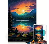 Puzzle de 1000 pièces pour Adolescents,Motif Chien de Camp au Coucher du Soleil,Pixel Art,Ajustement Parfait,Jeu de Concentration,Divertissement,Loisirs,décoration Murale de Noël (50x75cm)