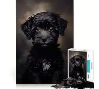 Puzzle de 1000 pièces pour Adolescents,Motif Chiot Caniche Noir,Bords Nets,Jeu de logique,Moment de détente et de Divertissement,Cadeau Artistique de Noël (38x26cm)
