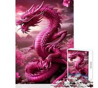 Puzzle de 1000 pièces pour Adolescents, Motif Dragon et Fleurs Porte-Bonheur, à Monter soi-même, Cadeau de Père Noël Secret, Jeu en Famille avec Poster et fiche de Questions Assortis (38x52cm)