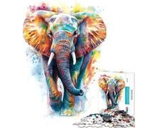 Puzzle de 1000 pièces pour Adolescents Motif éléphant Aquarelle coloré Jeu éducatif Stimulant Casse-tête pour Un Père Noël Secret (Taille 50x75cm)