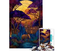 Puzzle de 1000 pièces pour Adolescents Motif éléphant et château Style vitrail Puzzle à Monter soi-même défi Difficile et Amusant à Faire à la Maison (38x26cm)