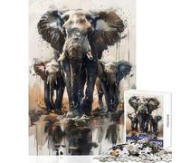 Puzzle de 1000 pièces pour Adolescents Motif éléphants Aquarelle à Monter soi-même Jeu éducatif idéal comme Cadeau d'anniversaire ou pour décorer Un Bureau Dimensions 38x52cm