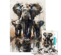 Puzzle de 1000 pièces pour Adolescents Motif éléphants Aquarelle Difficile et Stimulant découpe de précision Jouet à Monter soi-même Convient aux 14 Ans et Plus (38x26cm)