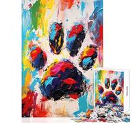 Puzzle de 1000 pièces pour Adolescents Motif Empreinte de Patte de Chien Peinture Abstraite Jeu éducatif pour Un Père Noël Secret Collection d'artistes Beaux-Arts Format 38x52cm