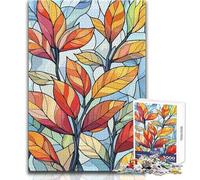 Puzzle de 1000 pièces pour Adolescents, Motif Feuilles d'automne, Style vitrail, idéal pour se détendre et Passer Le Temps, Cadeau pour Femmes et Hommes (Taille 38x26cm)