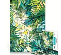 Puzzle de 1000 pièces pour Adolescents Motif Feuilles de Palmier Tropicales, Style vitrail Jeu de réflexion et de logique Loisirs et Divertissement Décoration de Noël pour la Maison (38x52cm)