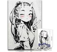 Puzzle de 1000 pièces pour Adolescents, Motif Fille démon Mignonne et Symbole de Paix, Jeu de Puzzle Unique et Stimulant, Cadeau pour Femmes, œuvre d'art, Dimensions:50x75cm