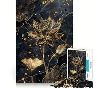 Puzzle de 1000 pièces pour Adolescents,Motif Fleur de Lotus Noir et Or,Bords Nets,Jeu de logique,Moment de détente et de Divertissement,Cadeau Artistique de Noël (50x75cm)