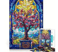 Puzzle de 1000 pièces pour Adolescents,Motif Fleurs de Cerisier,en Verre,sans Couture,Jeu de Concentration,détente,Cadeau de Noël (38x52cm)