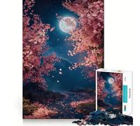 Puzzle de 1000 pièces pour Adolescents,Motif Fleurs de Cerisier et Lune,Design Japonais Finement découpé,Jeu de Concentration,Cadeau pour se détendre et Passer Un Moment agréable,Cadeau de Noël