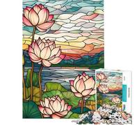 Puzzle de 1000 pièces pour Adolescents Motif Fleurs de Lotus et vitraux Jeu Relaxant Jouet addictif pour cultiver la Patience œuvre d'art à Offrir décoration Murale (Taille 38x26cm)