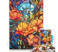 Puzzle de 1000 pièces pour Adolescents Motif Fleurs en vitrail décoration Murale décoration intérieure pour Anniversaire Noël 50x75cm