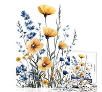 Puzzle de 1000 pièces pour Adolescents Motif Fleurs Sauvages Aquarelle Jeu éducatif Cadeau d'anniversaire Jeu Familial avec Poster et fiche de Questions Assortis Dimensions 38x52 cm