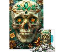 Puzzle de 1000 pièces pour Adolescents Motif Floral et crâne doré Style Kintsugi Jeu de réflexion Difficile pour Les Amis et la Famille (38x52cm)