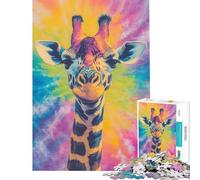 Puzzle de 1000 pièces pour Adolescents Motif Girafe tie-Dye défi éducatif décoration intérieure Jeu éducatif à partir de 14 Ans (38x52cm)