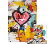 Puzzle de 1000 pièces pour Adolescents Motif Graffiti Abstrait en Forme de cœur Puzzle pour Adultes Jeu Manuel décoration Murale Cadeau Unique pour Un Anniversaire ou Noël (Taille 38x26cm)