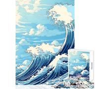Puzzle de 1000 pièces pour Adolescents Motif Grande Vague Bleue Style rétro décoration intérieure Jouet Cadeau d'anniversaire Jeu Impossible idéal pour Un Anniversaire ou Noël Dimensions 38x52cm