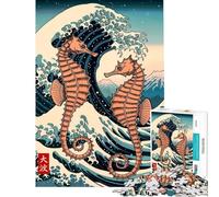 Puzzle de 1000 pièces pour Adolescents Motif Hippocampe estampe Ukiyo-e La Grande Vague Puzzle pour Adultes Jouet Anti-Stress Niveau Difficile défi éducatif (Taille 50x75cm)