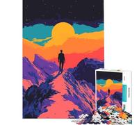 Puzzle de 1000 pièces pour Adolescents Motif Homme au Sommet d'une Montagne Illustration rétro Minimaliste Jeu addictif pour cultiver la Patience Casse-tête Difficile Cadeau d'anniversaire (75x50cm)