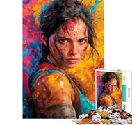 Puzzle de 1000 pièces pour Adolescents Motif Lara Corft avec éclaboussures de Peinture décoration Murale Cadeau Anti-Stress (Taille 50x75cm)