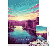 Puzzle de 1000 pièces pour Adolescents Motif Le Port de Gênes au Lever du Soleil décoration Jouet Cadeau d'anniversaire Jeu Pratique avec Poster et fiche de Questions Assortis Dimensions 38x26cm