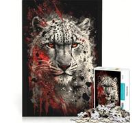 Puzzle de 1000 pièces pour Adolescents Motif léopard des neiges avec éclaboussures Rouges Jeu Relaxant défi Stimulant Cadeau d'anniversaire Original 50x75cm