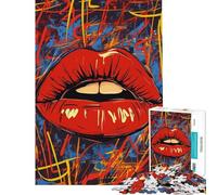 Puzzle de 1000 pièces pour Adolescents Motif lèvres Rouges Art Graffiti Abstrait Jeu Familial pour Adultes défi Difficile à compléter (Taille 38x26cm)