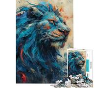 Puzzle de 1000 pièces pour Adolescents Motif Lion Bleu Abstrait Jeu Amusant pour Adultes Analyse et logique Cadeau de Noël ou d'anniversaire (50x75cm)