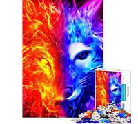 Puzzle de 1000 pièces pour Adolescents Motif Loup de feu et de Glace Art numérique Puzzle à Faire soi-même Jouet Difficile et Amusant à réaliser à la Maison (Taille 75x50cm)