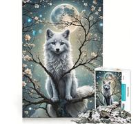 Puzzle de 1000 pièces pour Adolescents Motif Loup et Fleurs de Cerisier Japon Jeu Pratique Assemblage de Motifs Cadeau Unique pour Un Anniversaire ou Noël 38x26cm