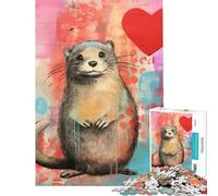 Puzzle de 1000 pièces pour Adolescents Motif Loutre et cœur de la Saint-Valentin Technique Mixte Jeu éducatif d'analyse et de logique décoration Murale pour Les 14 Ans et Plus (50x75cm)