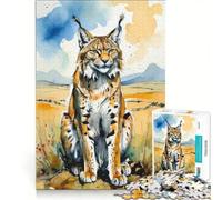 Puzzle de 1000 pièces pour Adolescents, Motif Lynx eurasien à l'aquarelle, Jeu éducatif, Niveau de difficulté Difficile, Cadeau d'anniversaire ou de Voyage 50x75cm