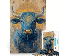 Puzzle de 1000 pièces pour Adolescents,Motif Mandala de Taureau Bleu,Bords précis,Jeu de logique,Moment de détente et de Divertissement,Cadeau Artistique de Noël (38x52cm)