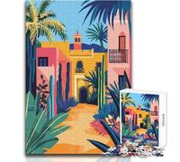 Puzzle de 1000 pièces pour Adolescents, Motif Minimaliste et coloré, inspiré des Rues marocaines Jeu Impossible, idéal pour Les activités familiales ou Les Cadeaux de Noël Secrets Dimensions:38x52cm