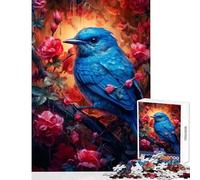 Puzzle de 1000 pièces pour Adolescents Motif Oiseau Bleu et Rose Rouge décoration pour la Maison Jouet Cadeau d'anniversaire Jeu Familial idéal pour décorer Un Bureau Dimensions 38x26cm