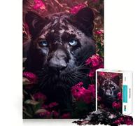 Puzzle de 1000 pièces pour Adolescents,Motif Panthère Noire et Fleurs Roses,Bords Nets,Jeu de logique,Moment de détente et de Divertissement,Cadeau Artistique de Noël (50x75cm)