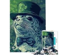 Puzzle de 1000 pièces pour Adolescents Motif Phoque et Chapeau trèfle idéal pour Un Anniversaire ou Noël Jeu Familial Amusant à partir de 14 Ans 38x26cm